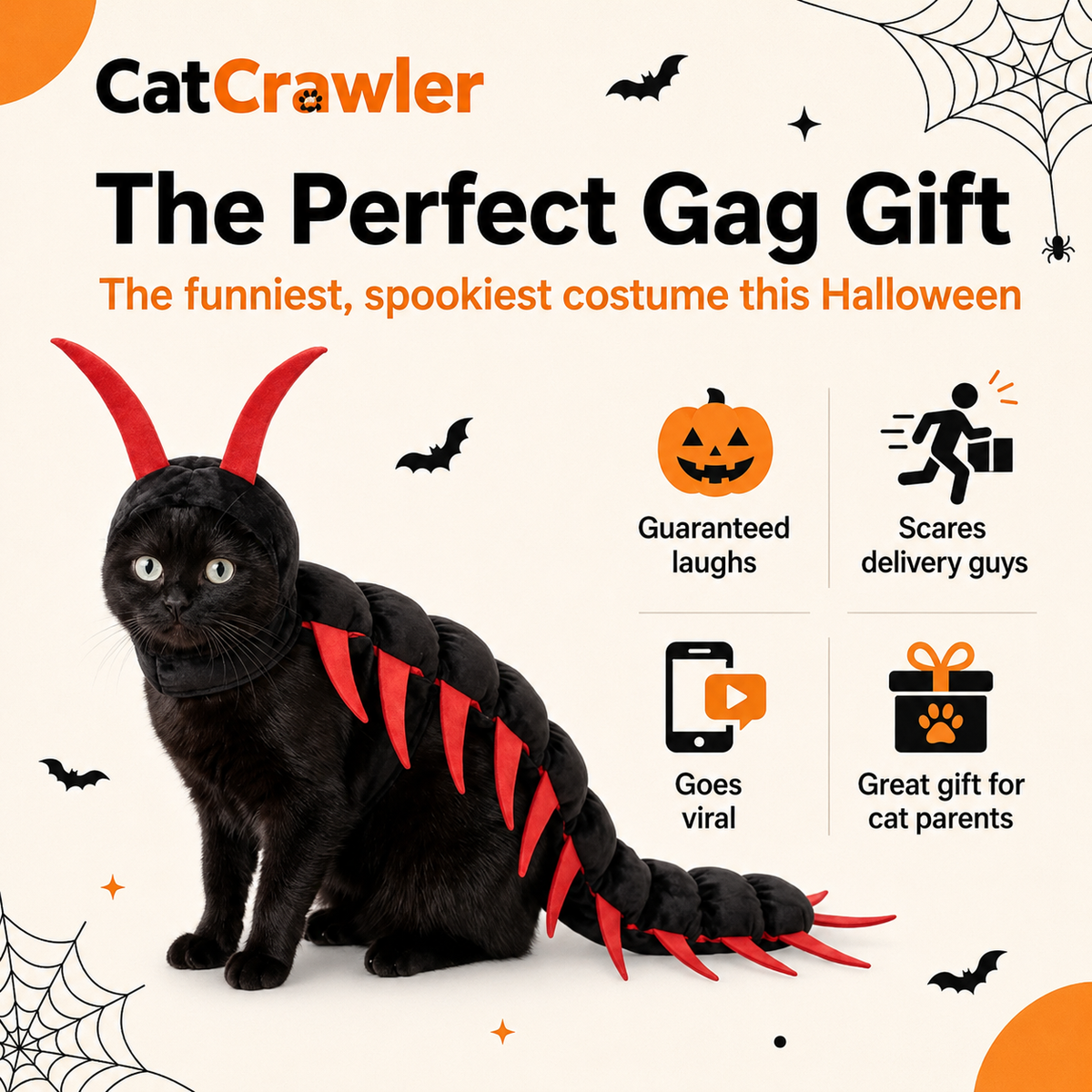 CatCrawler™ Cat Centipede Costume | Soft Plush, Adjustable Fit